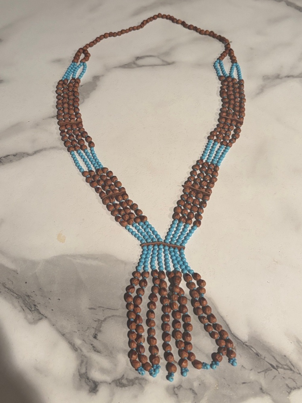 Source Unknown Brown and Turquoise Multi-Strand Beaded Necklace